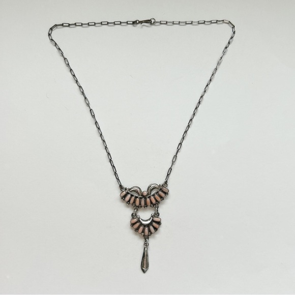 Vintage Bill & Lou Zuni Angel Skin Coral Petit Point Sterling Silver Necklace - Picture 8 of 13